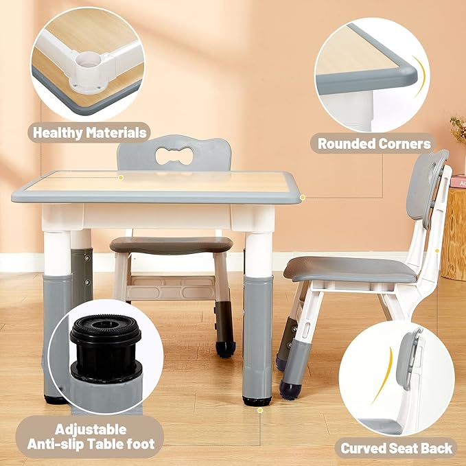 FUNLIO Kids Table and 2 Chairs Set, Height Adjustable Toddler Table and Chair - Image 5