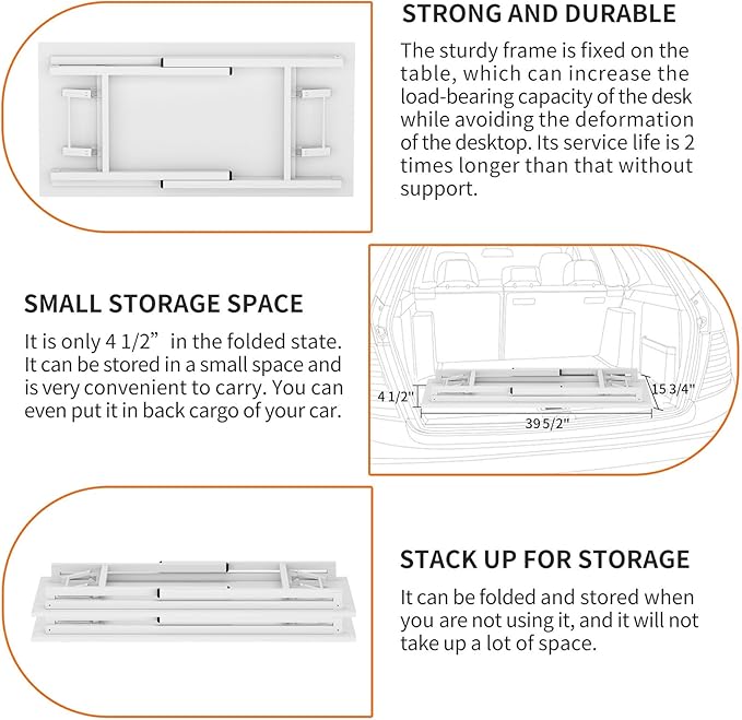Need Folding Desk for Home Office 39-3/8" Length Modern Folding Table Computer - Image 7