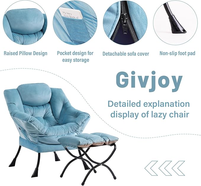 Cozy Lazy Chair and Ottoman, Large Contemporary Accent Lounge Chair Set - Image 4