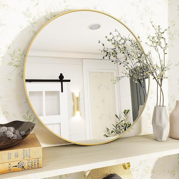 Gold Round Bathroom Mirror, 20 inch Circle Wall Mounted Hanging Mirror - Image 6
