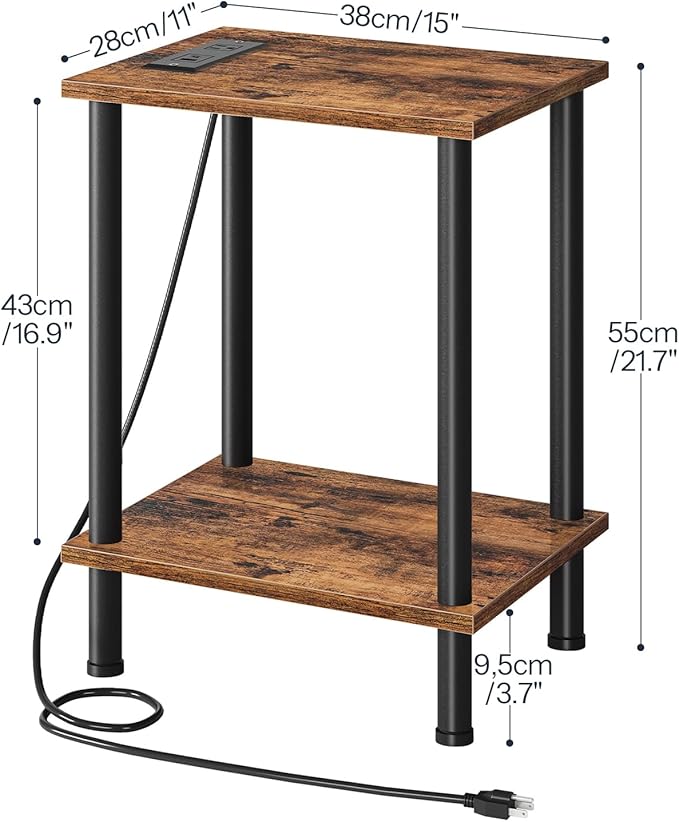 HOOBRO Side Table with Charging Station, End Table with USB Port and Outlet - Image 3