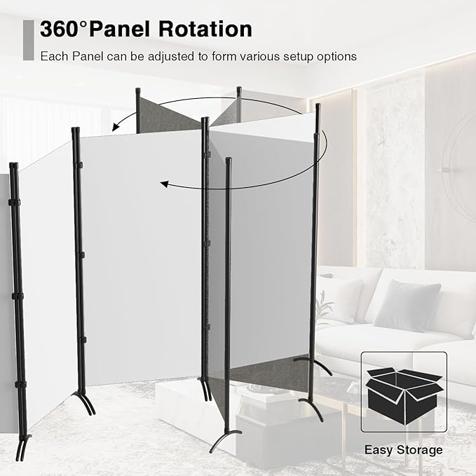 Room Divider 6-Panel Privacy Screen, Portable Screen Steel Frame - Image 3