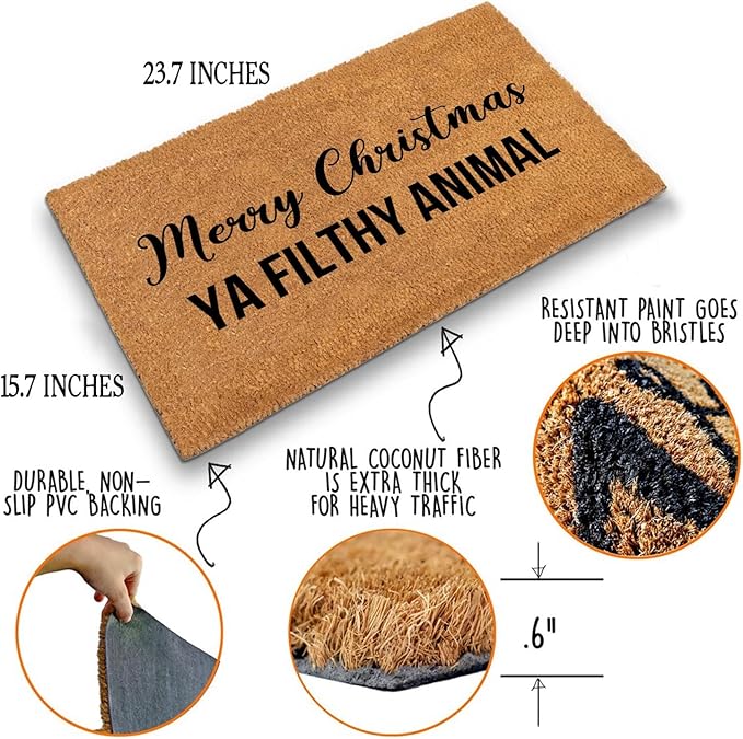 Funny Coir Doormat Merry Christmas YA Filthy Animal Front Door Mat Entryway - Image 4