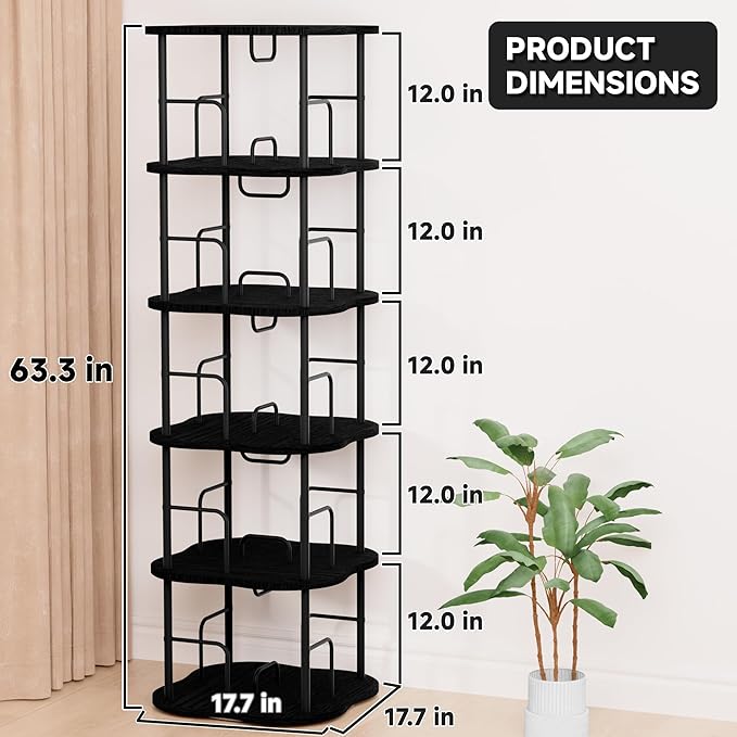 5-Tier Rotating Book Shelf, 360° Display Spinning Bookshelf Tower, Book - Image 3