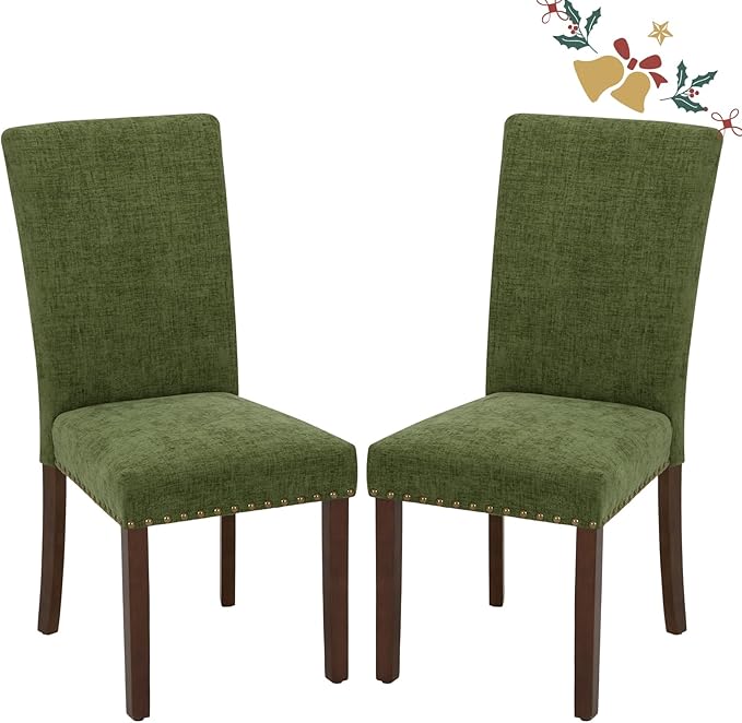 Parsons Dining Chairs Set of 2, Upholstered Nailhead Dining Room Kitchen Side by COLAMYINC