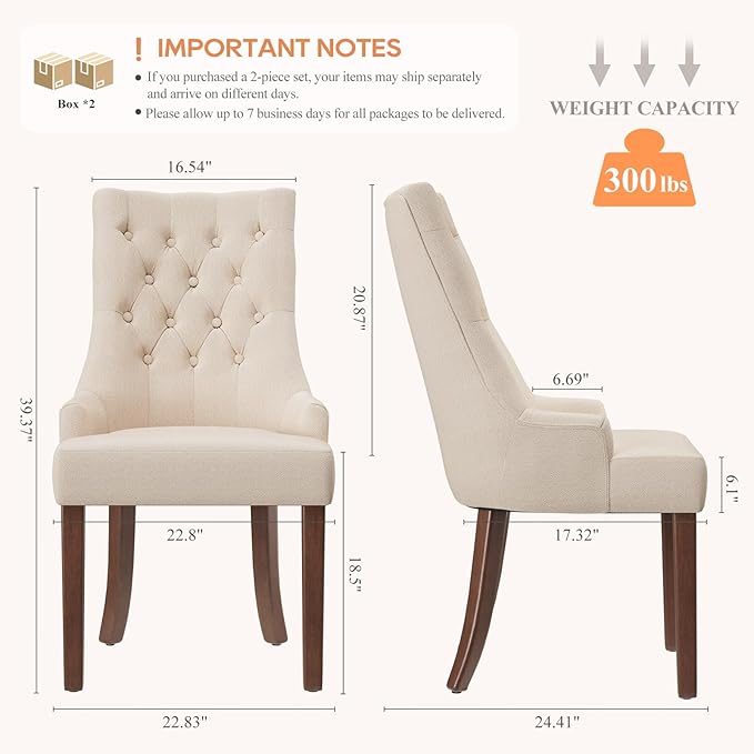 COLAMY Fabric Side Dining Chairs Set of 4, Wingback Upholstered Dining Room - Image 2