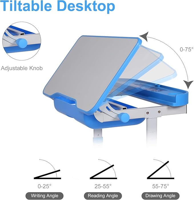 Kids Desk and Chair Set, Height Adjustable Child's School Study Writing Tables - Image 3
