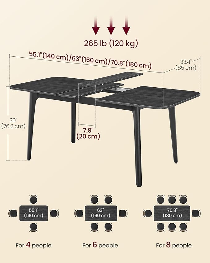 VASAGLE Dining Table for 4/6/8, Extendable Kitchen Table - Image 2