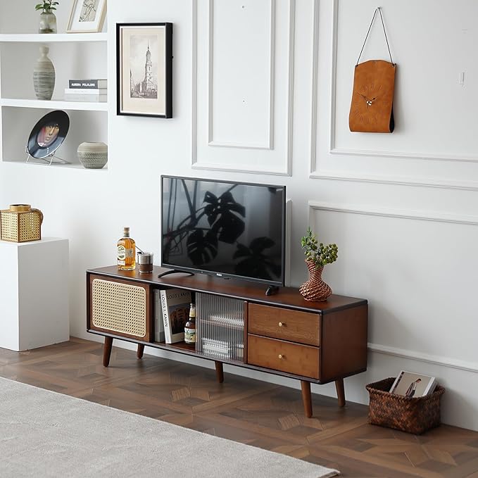 Tiita TV Stand with Storage for TVs up to 65'', Bamboo Rattan TV Console - Image 6