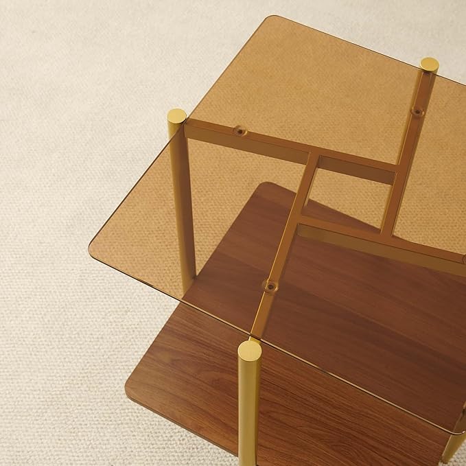 Square Glass End Table, Mid-Century Modern Sofa Table, L20*W20*H23 inch - Image 4