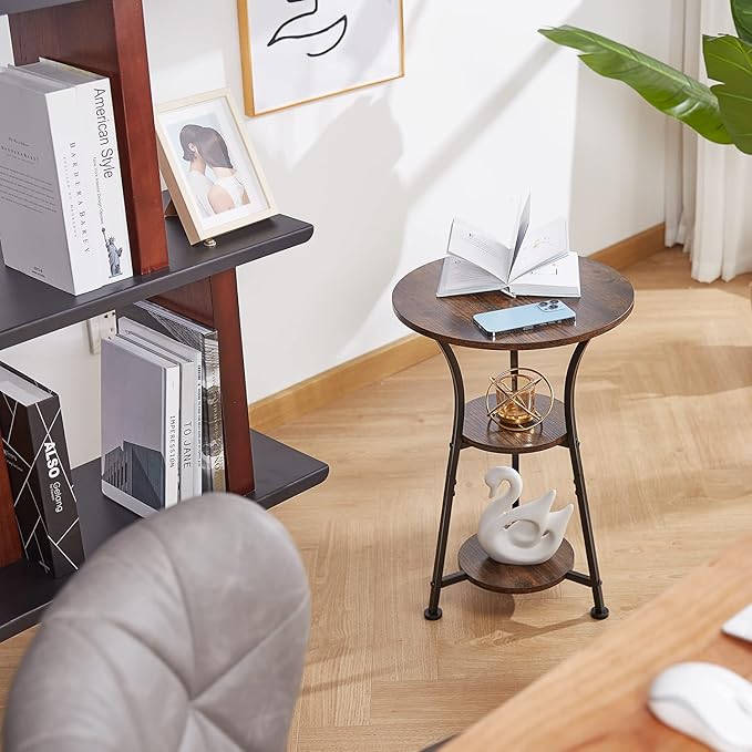 Dulcii Small Round End Table for Narrow and Small Space, 3-Tier Round Accent - Image 7
