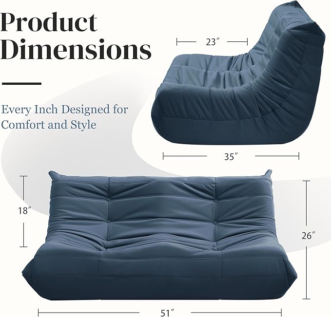 Bean Bag Chair, Loveseat Fireside Chair Bean Bag Sofa - Image 2