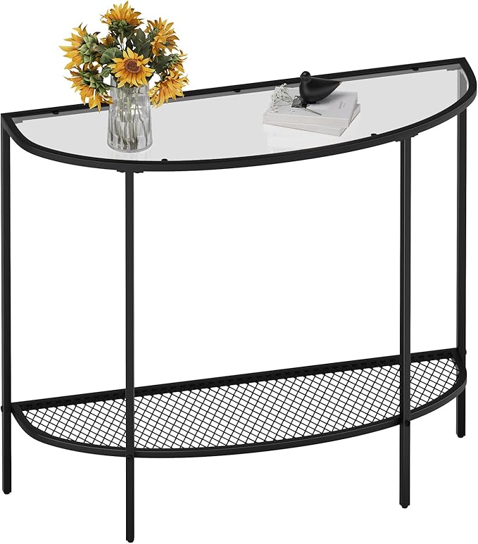SAYGOER Glass Half Moon Console Table 2 Tier Narrow Entryway Table by Saygoer