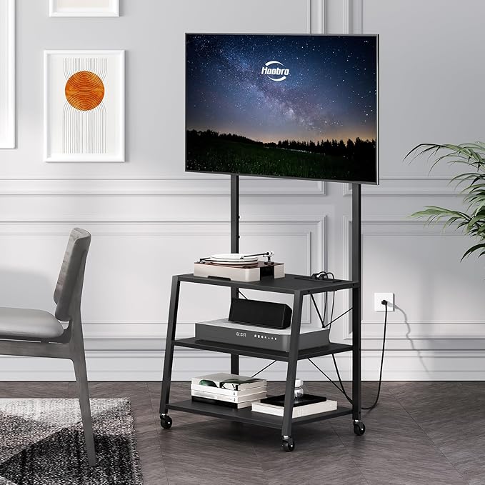 HOOBRO Rolling TV Stand with Mount and Power Outlet Up to 55 inch TVs, Corner - Image 5