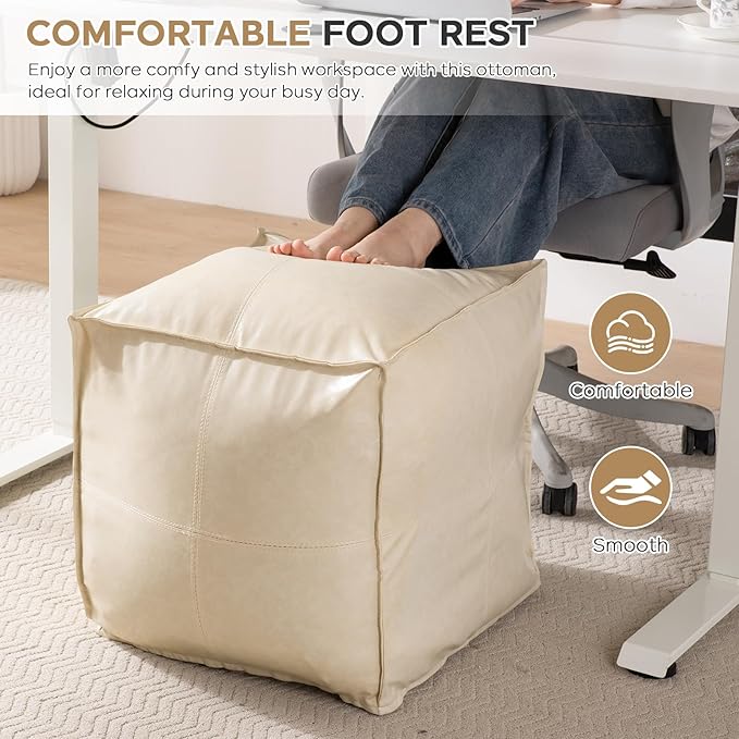 17.7" Square Unstuffed Pouf Ottoman Cover, Pu Leather Poufs Cube Foot Stool - Image 8