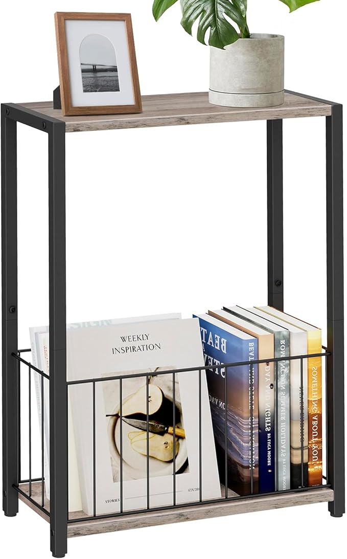 Narrow Side Table with Magazine Holder, Skinny End Table Perfect by Homleke