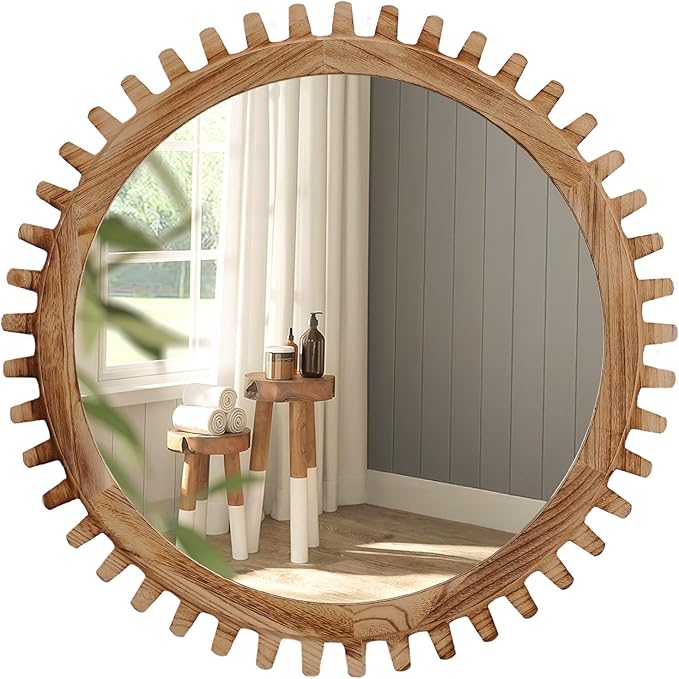 ULIKE Round Wood Mirror, 30 Inch Rustic Farmhouse Circle Mirror by ULIKE