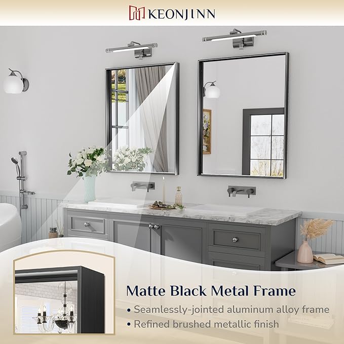Keonjinn Black Bathroom Vanity Mirror 28 x 36 Inch Rectangle Wall Mirror Metal - Image 6