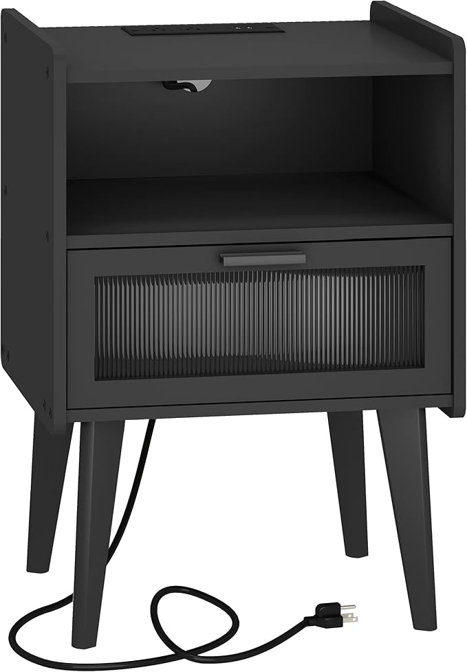 Nightstand with Charging Station, Bedside Tables, End Table Side Table with 2 by MMEOLUOOK