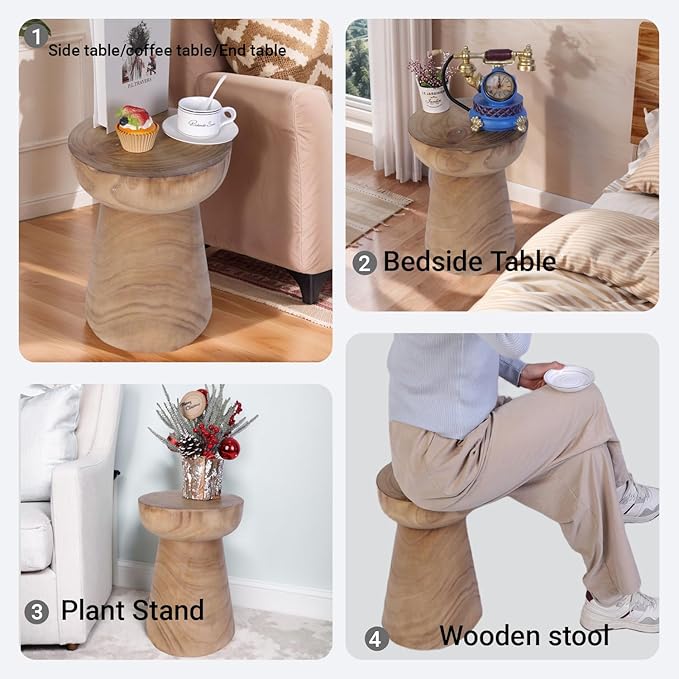 Athaliah Small Rustic Tree Stump Wood Side Table/Stool – 17.75″H Compact - Image 4