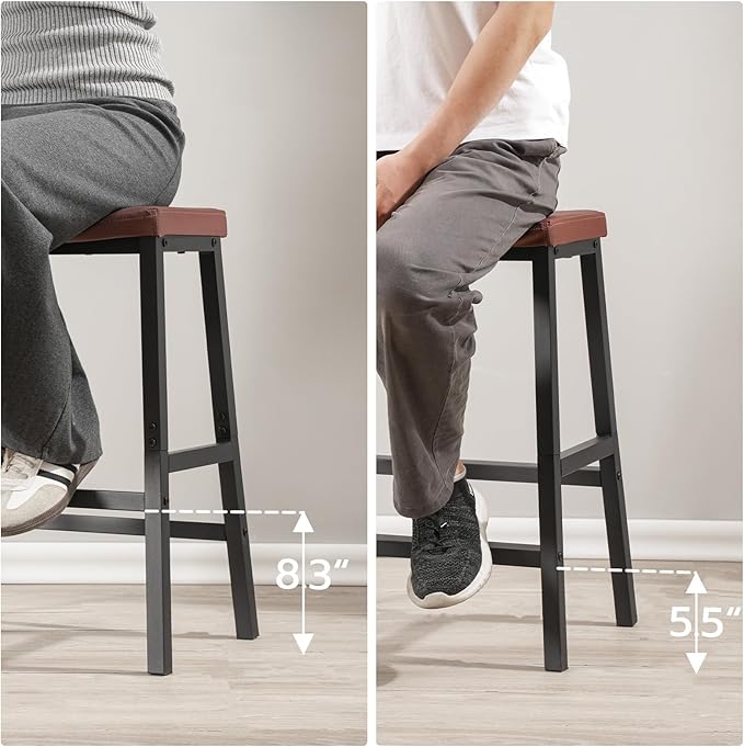 HOOBRO Bar Stools, PU Leather Upholstered Breakfast Stools, Easy Assembly - Image 4