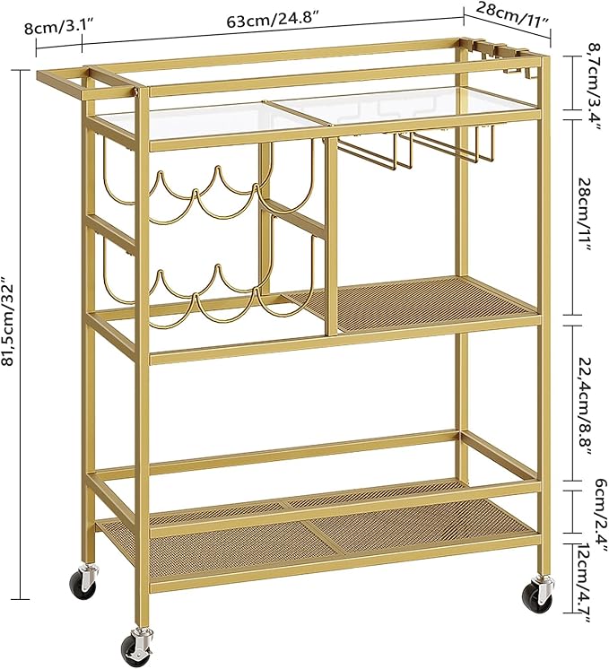 Bar Cart for Home, 3-Tier Serving Cart - Image 8