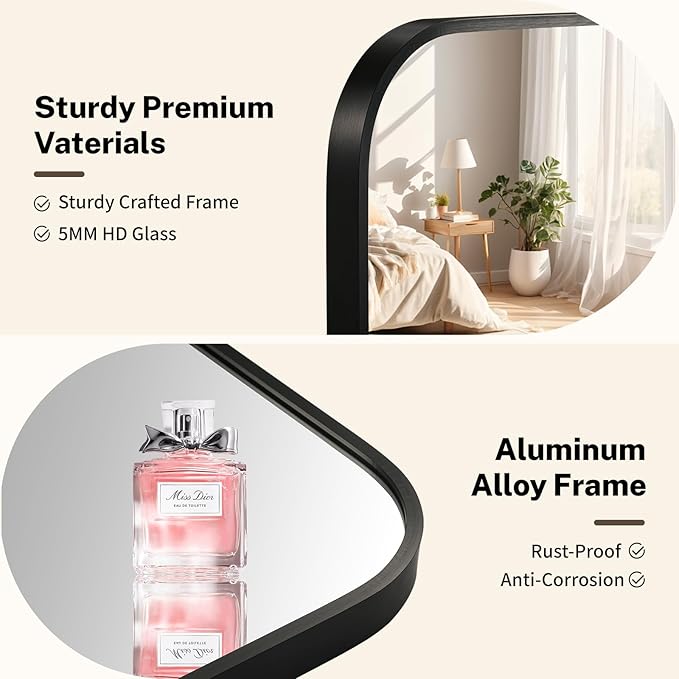 Black Bathroom Mirror, 30x36 Inch Aluminum Frame Rectangle Mirror, Tempered - Image 3
