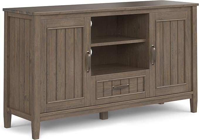 SIMPLIHOME Lev SOLID WOOD 53 Inch Wide Contemporary TV Media Stand in Smoky by SimpliHome