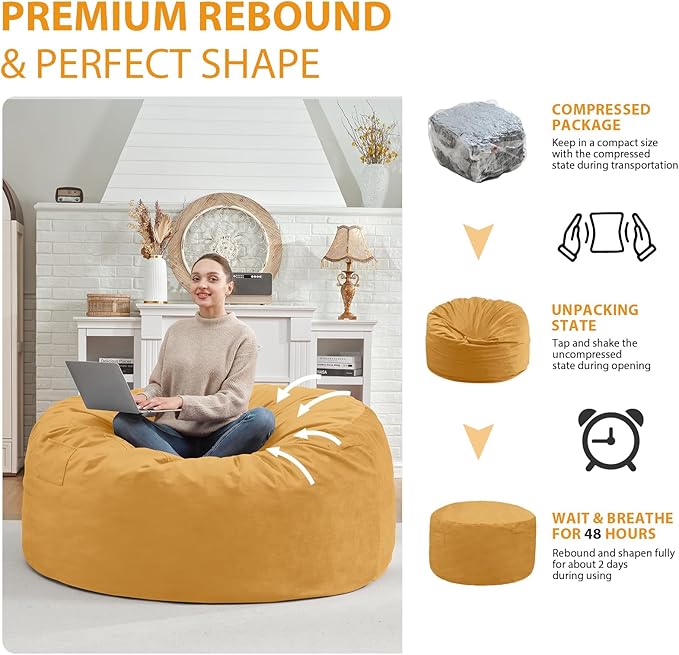 4FT Bean Bag Chair, Large Bean Bag Chairs - Image 6