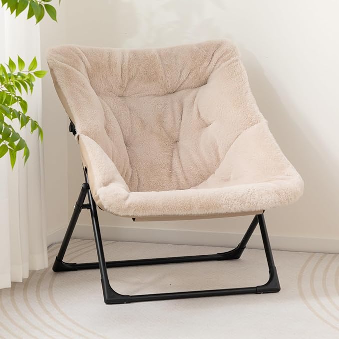 HollyHOME X-Large Saucer Chair, Comfy Oversized Folding Chair, Faux-Fur Reading - Image 8