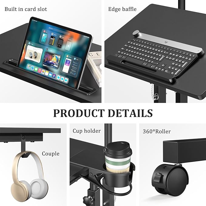 Small Standing Desk with Wheels, Mobile Stand Up Desk, Portable Standing Table - Image 8