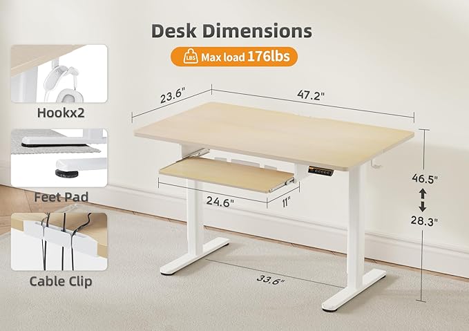 YDN Standing Desk with Keyboard Tray, 48 Inch Height Adjustable Desk with Cable - Image 3
