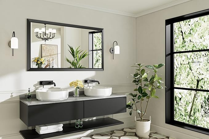 55x32 Inch Black Bathroom Mirror - Image 9