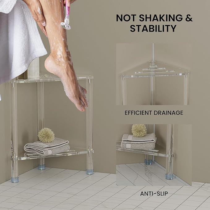 Acrylic Corner Shower Stool for Shaving Legs 11.42" D X 11.42" W X 17.91" H - Image 4