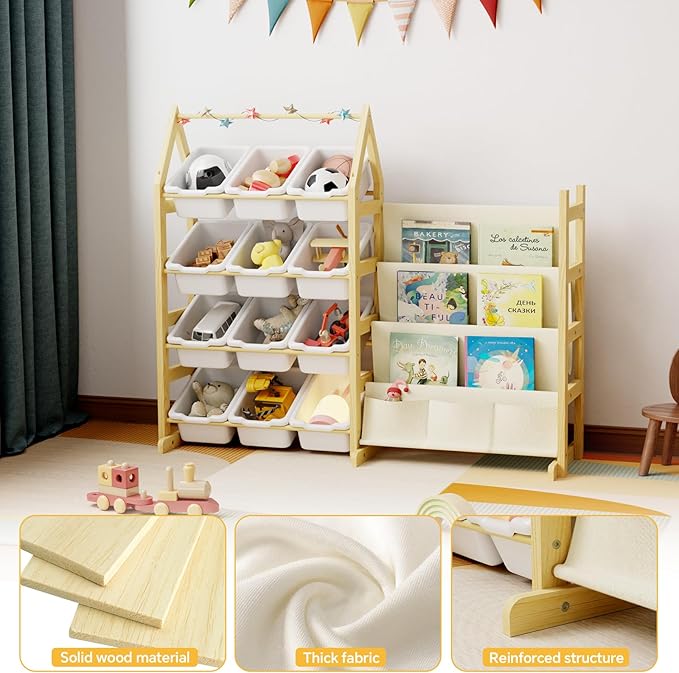 Wooden Toy Storage Organizer Kids Bookshelf, - Image 3