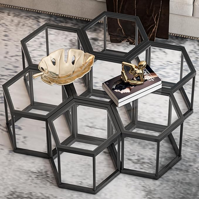 Coffee Table Glass Modern Coffee Table, Hexagon Free Combination Glass Center - Image 6