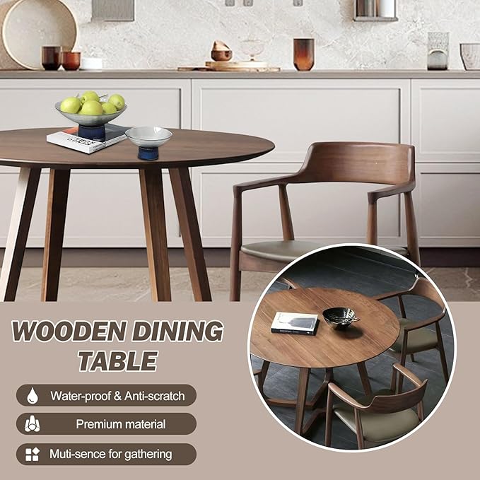 Walnut Round Dining Table for 4, 35.4" Small Wood Round Kitchen Table - Image 3