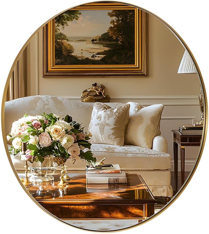 ANDY STAR Gold Round Mirror, 24’’ Brushed Gold Circle Bathroom Mirrors in by ANDYSTAR