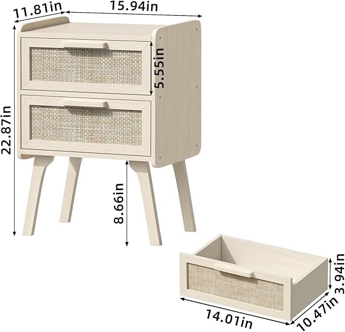 Lerliuo Rattan Nightstands Set of 2, Boho Night Stand - Image 3