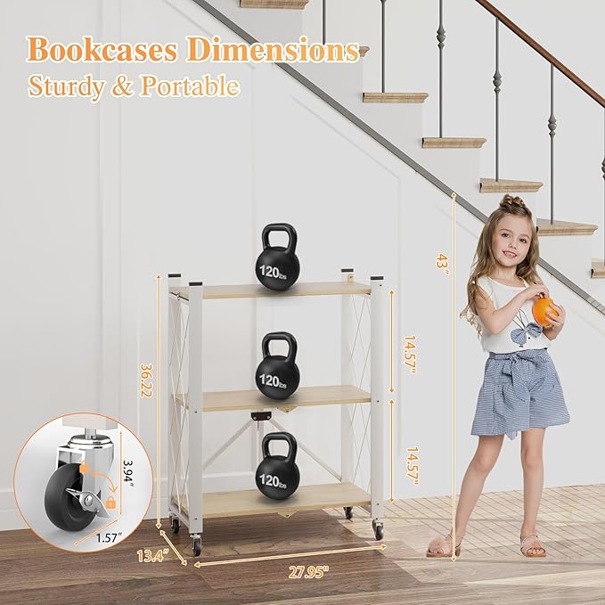 BAOYOUNI 3-Tier Vintage Industrial Bookshelf - Image 3