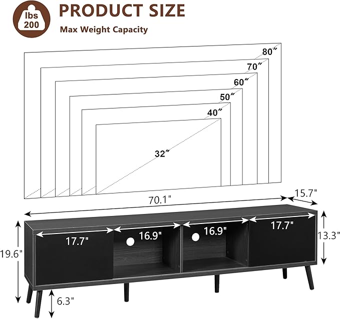 Clikuutory Mid Century Modern 70 Inch TV Stand - Image 6