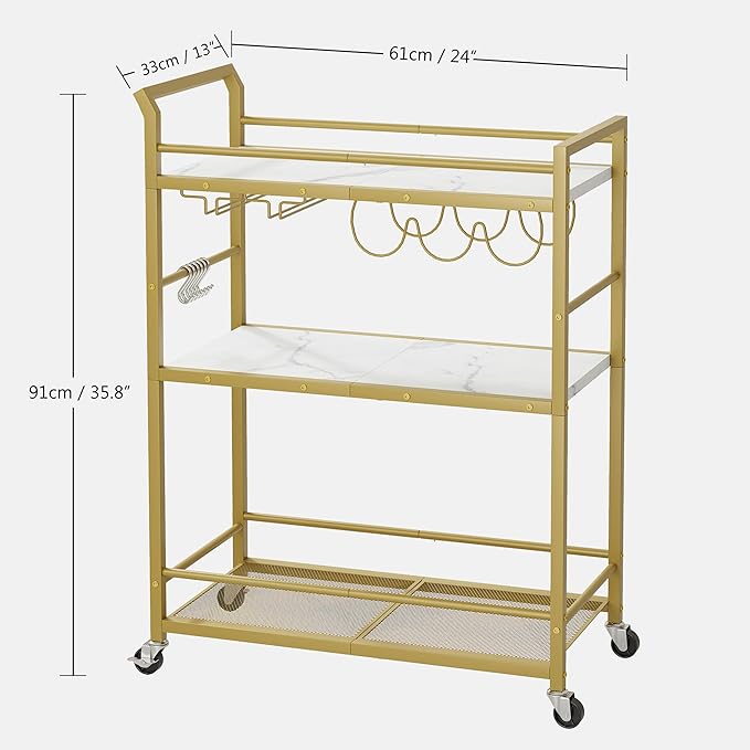 3 Tier Bar Cart, Home Bar Serving Cart - Image 5