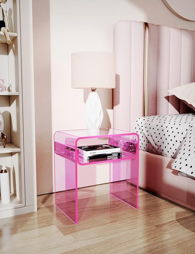 Clear Acrylic End Table 2-Tier Bedside nightstand - Image 8