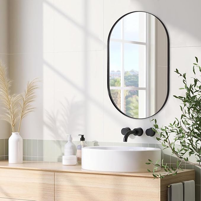 ANDY STAR Black Oval Mirror, 20x33’’ Oval Black Mirror Stainless Steel Metal - Image 7