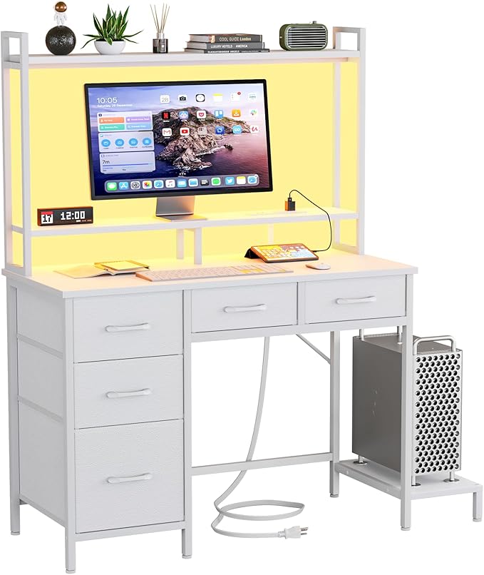 Computer Desk with Hutch, Home Office Desk with 2 Tiers Storage Shelves by Korfile