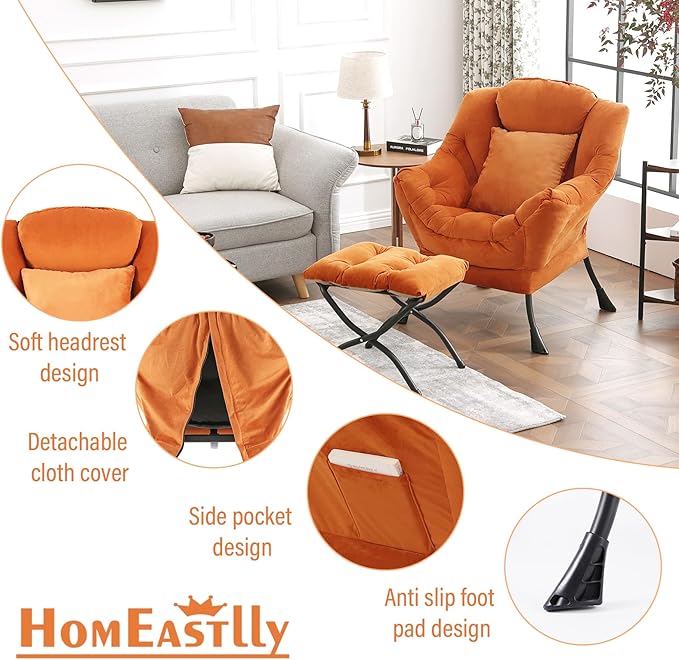 Large Lazy Chair with Ottoman, Accent Reading Chair with a Throw Pillow - Image 7