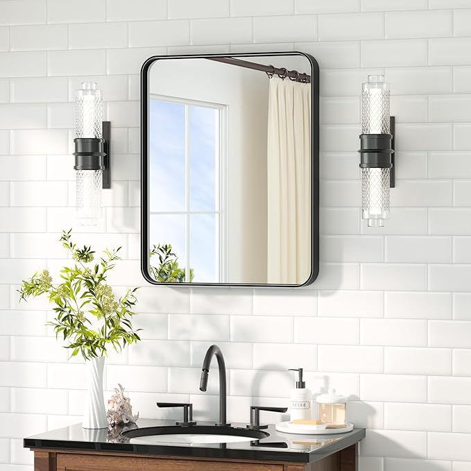 TETOTE Black Mirror 16 x 20 Matte Black Metal Framed Bathroom Mirror, Tempered by TETOTE