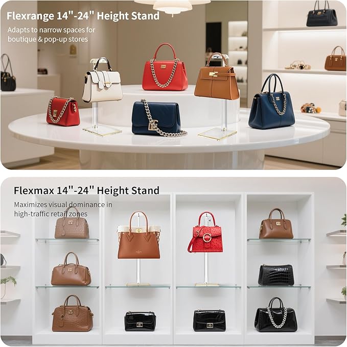 Acrylic Purse Display Stands, Durable Gold Trim Bag Stand Hanging Wallet - Image 7