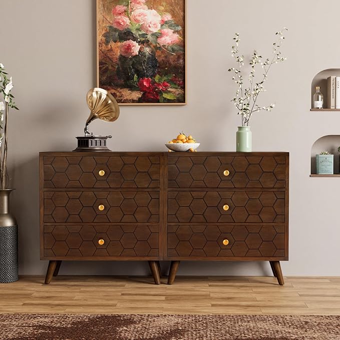 COSIEST Modern End Table w 3 Storage Drawers, Night Stand w Honeycomb Pattern - Image 4