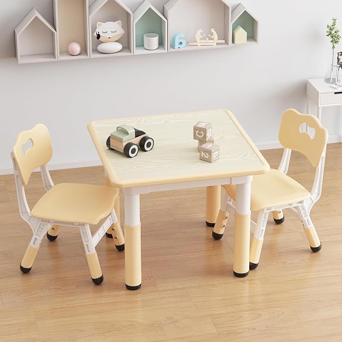 GarveeHome Kids Table and 2 Chairs Set, Height Adjustable Toddler Table and by GarveeHome